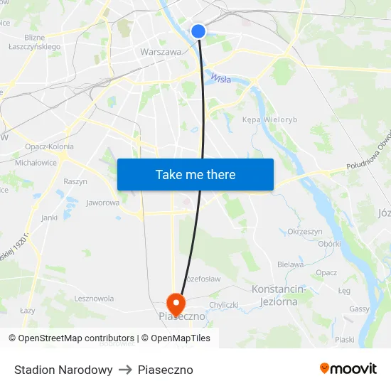 Stadion Narodowy to Piaseczno map
