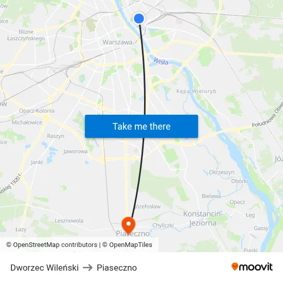 Dworzec Wileński to Piaseczno map