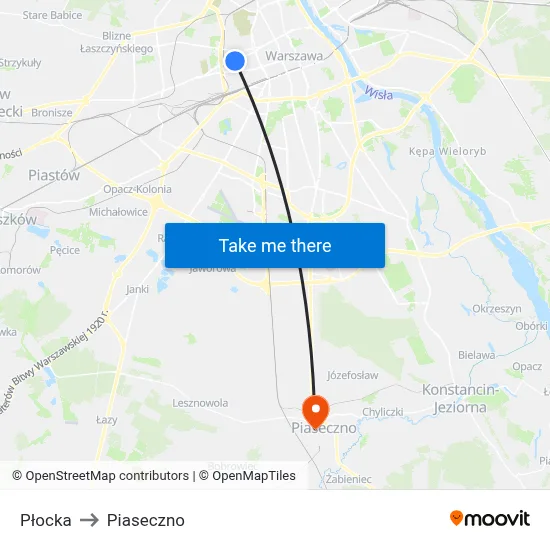 Płocka to Piaseczno map