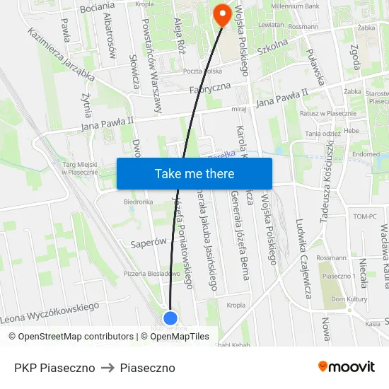 PKP Piaseczno to Piaseczno map
