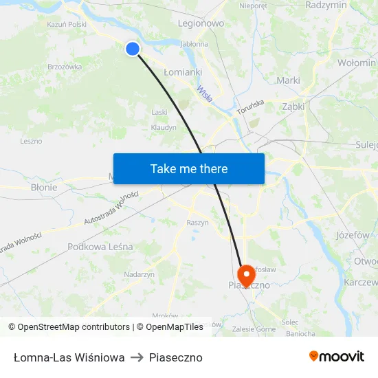 Łomna-Las Wiśniowa to Piaseczno map