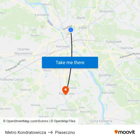 Metro Kondratowicza to Piaseczno map