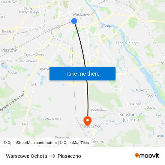 Warszawa Ochota to Piaseczno map