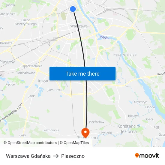 Warszawa Gdańska to Piaseczno map