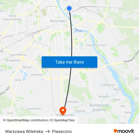 Warszawa Wileńska to Piaseczno map