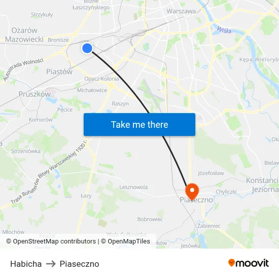 Habicha to Piaseczno map