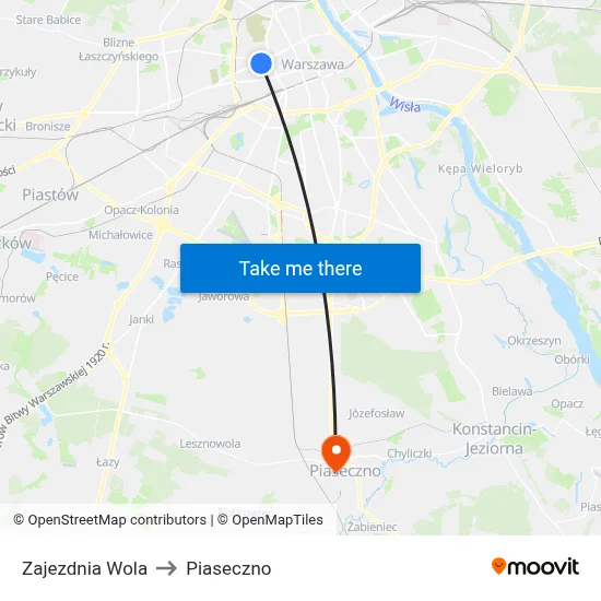 Zajezdnia Wola to Piaseczno map
