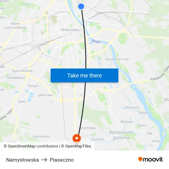 Namysłowska to Piaseczno map