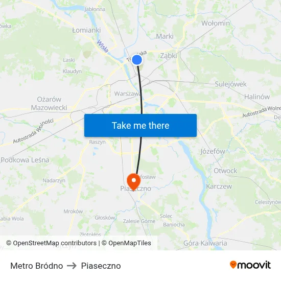 Metro Bródno to Piaseczno map