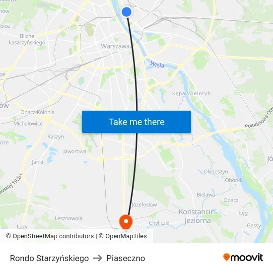 Rondo Starzyńskiego to Piaseczno map