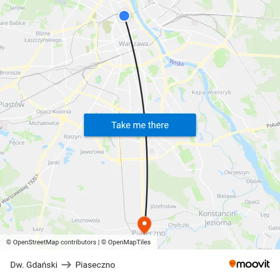 Dw. Gdański to Piaseczno map