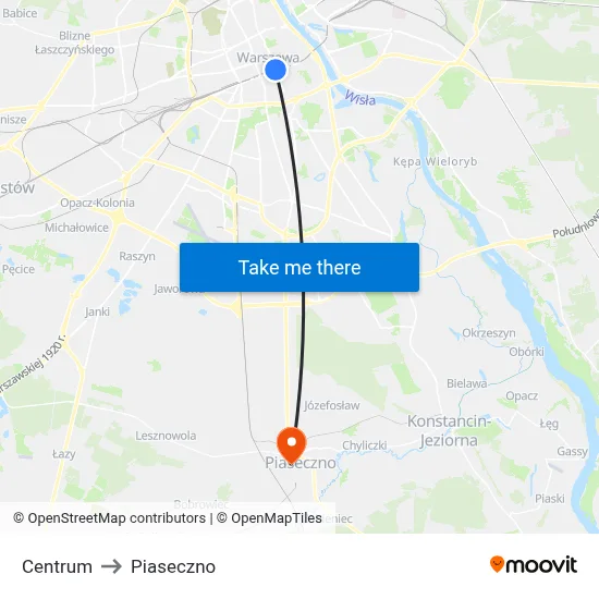 Centrum to Piaseczno map