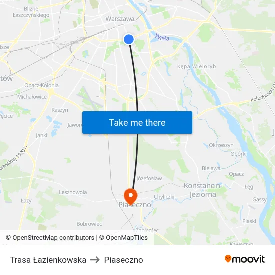 Trasa Łazienkowska to Piaseczno map