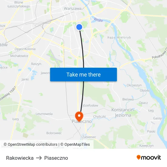 Rakowiecka to Piaseczno map