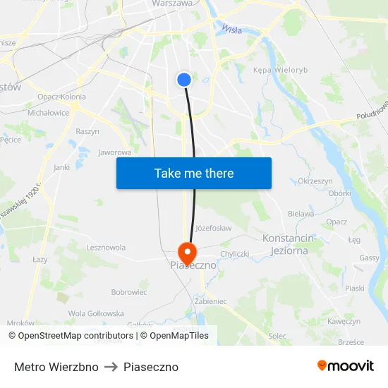 Metro Wierzbno to Piaseczno map