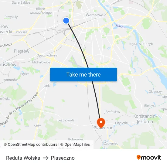Reduta Wolska to Piaseczno map
