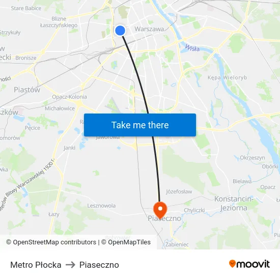 Metro Płocka to Piaseczno map