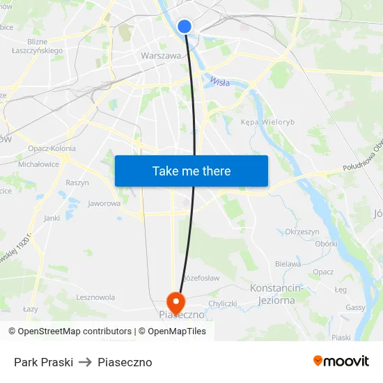 Park Praski to Piaseczno map