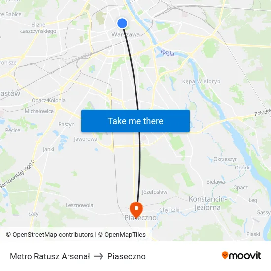 Metro Ratusz Arsenał to Piaseczno map
