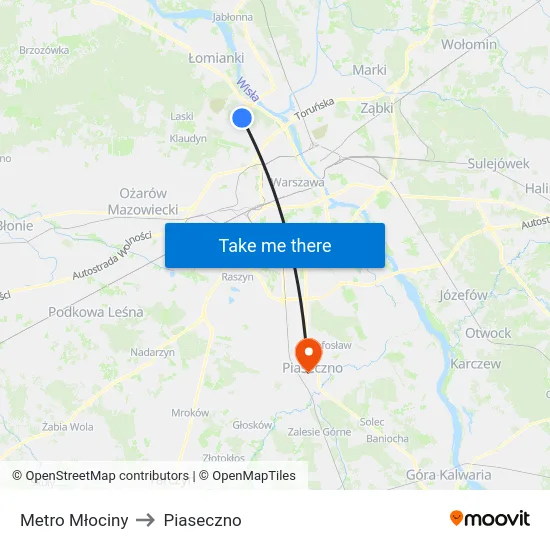 Metro Młociny to Piaseczno map