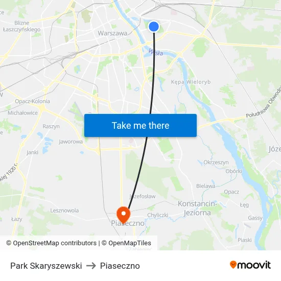 Park Skaryszewski to Piaseczno map