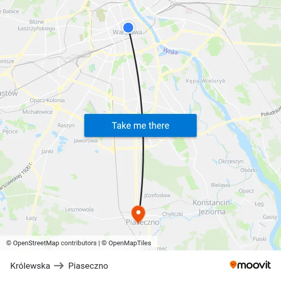Królewska to Piaseczno map