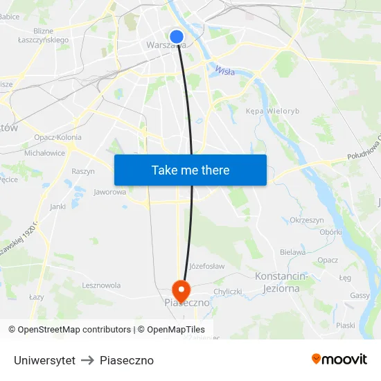 Uniwersytet to Piaseczno map