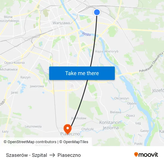 Szaserów - Szpital to Piaseczno map