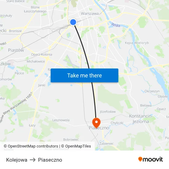 Kolejowa to Piaseczno map
