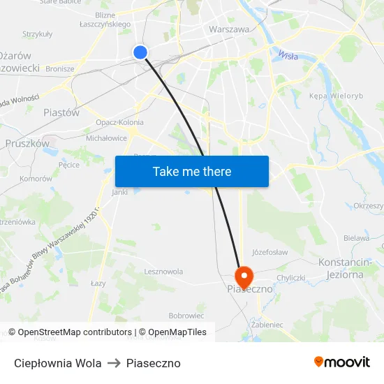Ciepłownia Wola to Piaseczno map