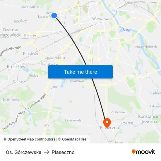 Os. Górczewska to Piaseczno map