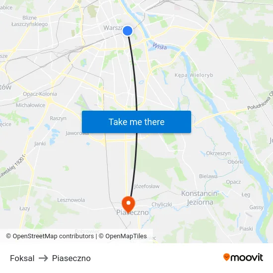 Foksal to Piaseczno map