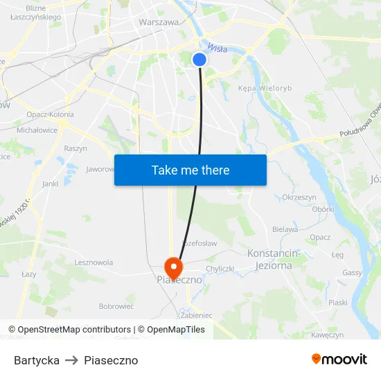Bartycka to Piaseczno map