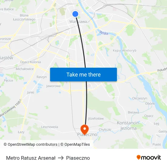 Metro Ratusz Arsenał to Piaseczno map