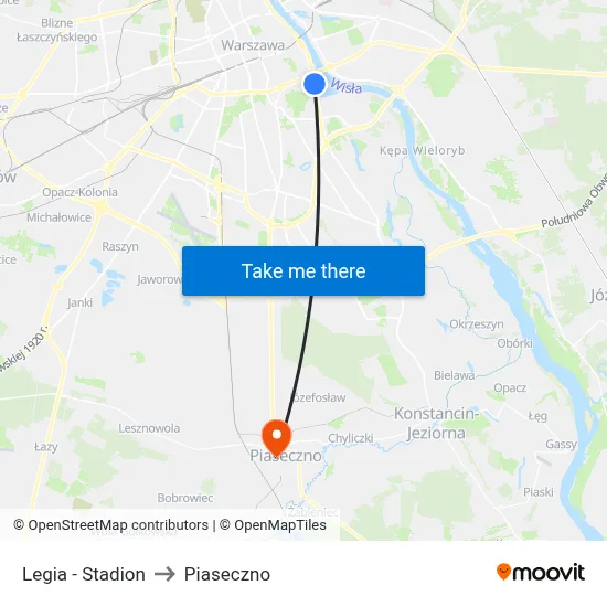Legia - Stadion to Piaseczno map