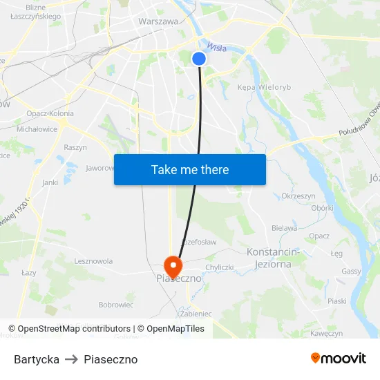Bartycka to Piaseczno map