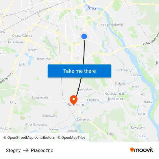Stegny to Piaseczno map