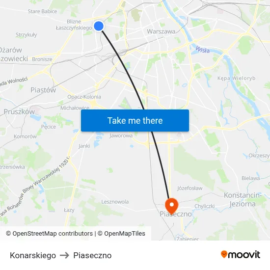 Konarskiego to Piaseczno map