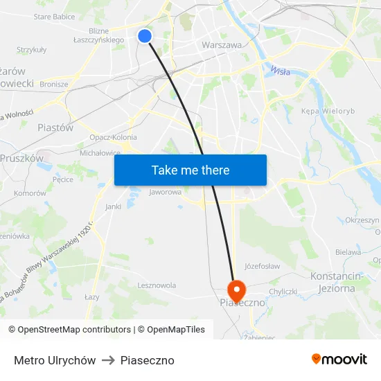 Metro Ulrychów to Piaseczno map