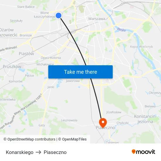 Konarskiego to Piaseczno map