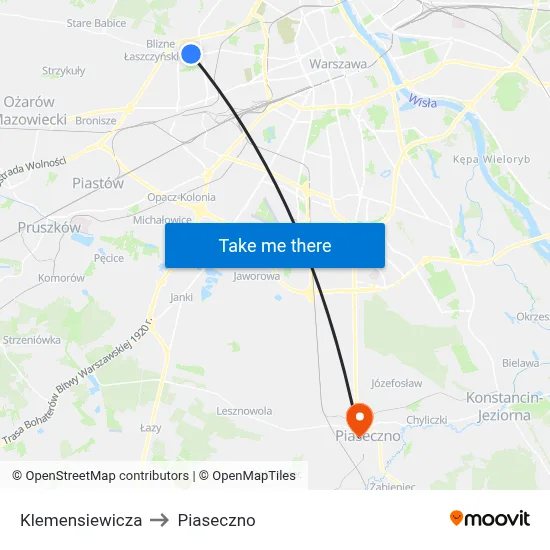 Klemensiewicza to Piaseczno map
