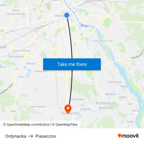 Ordynacka to Piaseczno map