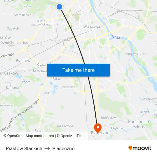 Piastów Śląskich to Piaseczno map