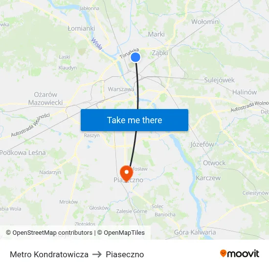 Metro Kondratowicza to Piaseczno map