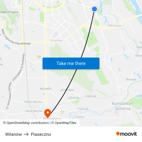 Wilanów to Piaseczno map