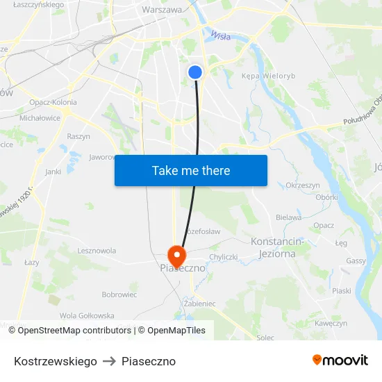Kostrzewskiego to Piaseczno map