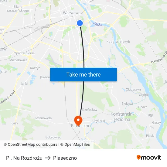 Pl. Na Rozdrożu to Piaseczno map