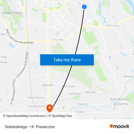 Sobieskiego to Piaseczno map