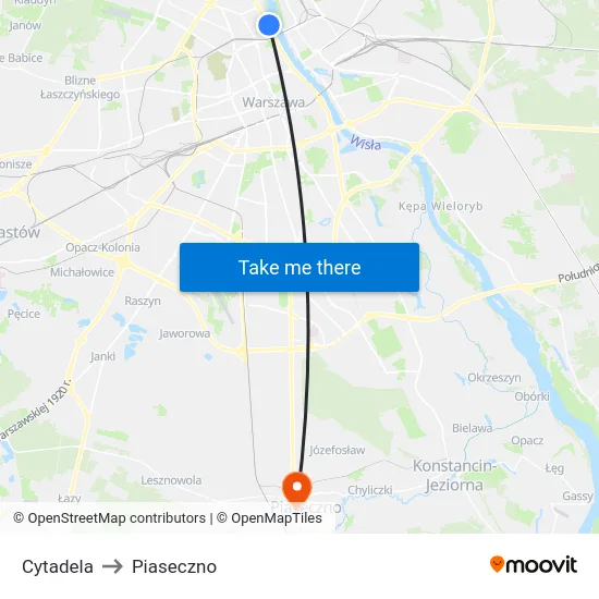Cytadela to Piaseczno map