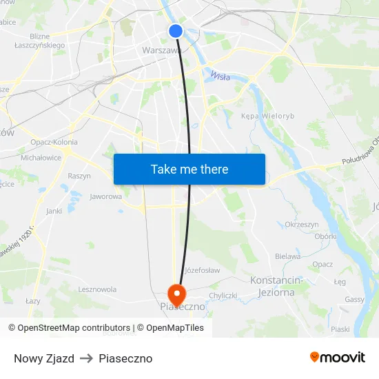 Nowy Zjazd to Piaseczno map